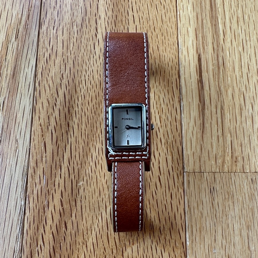 Fossil Tan Leather Strap Watch with Silver Face